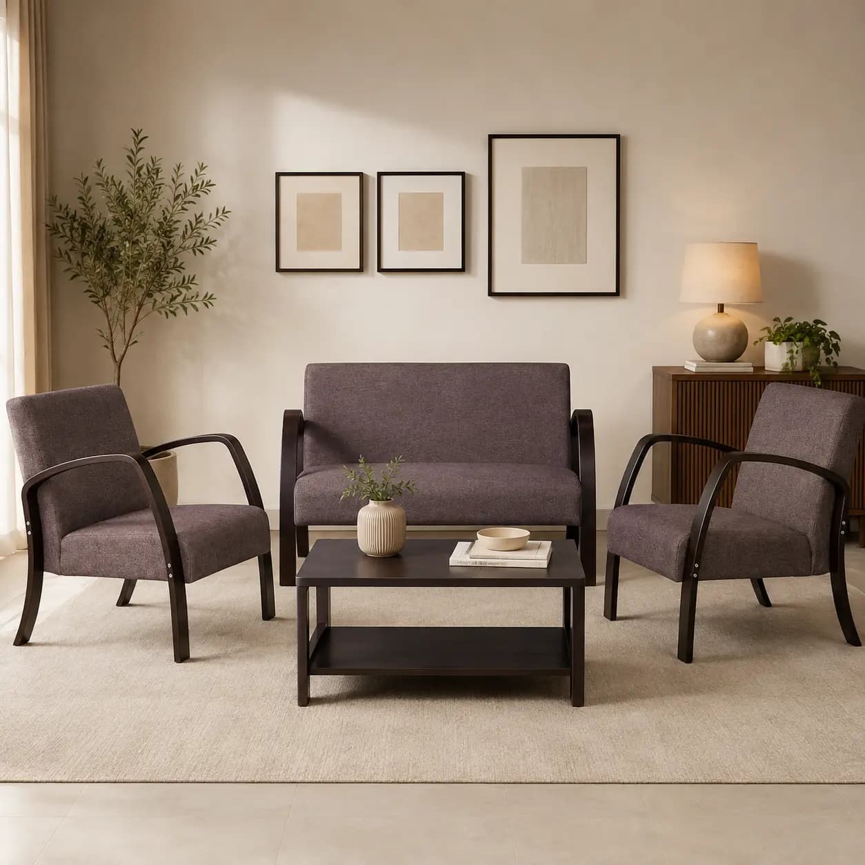 Amber Sofa Set (2+1+1,Brown )