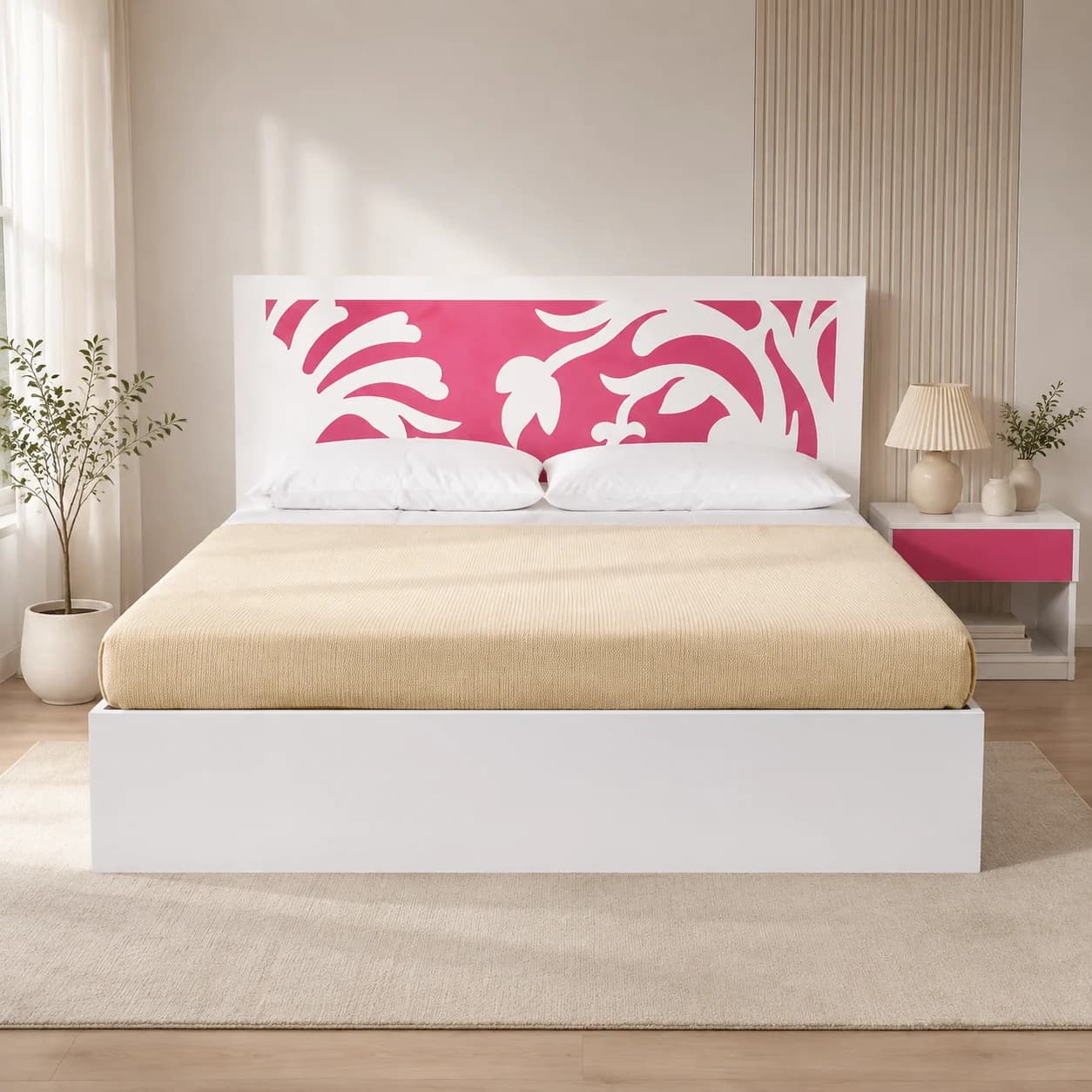 Viola Queen size  Bed with Mattress and Side table