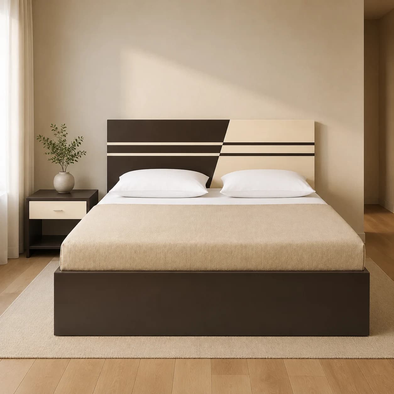 Hazel Queen Size Bed with Mattress and Side Table