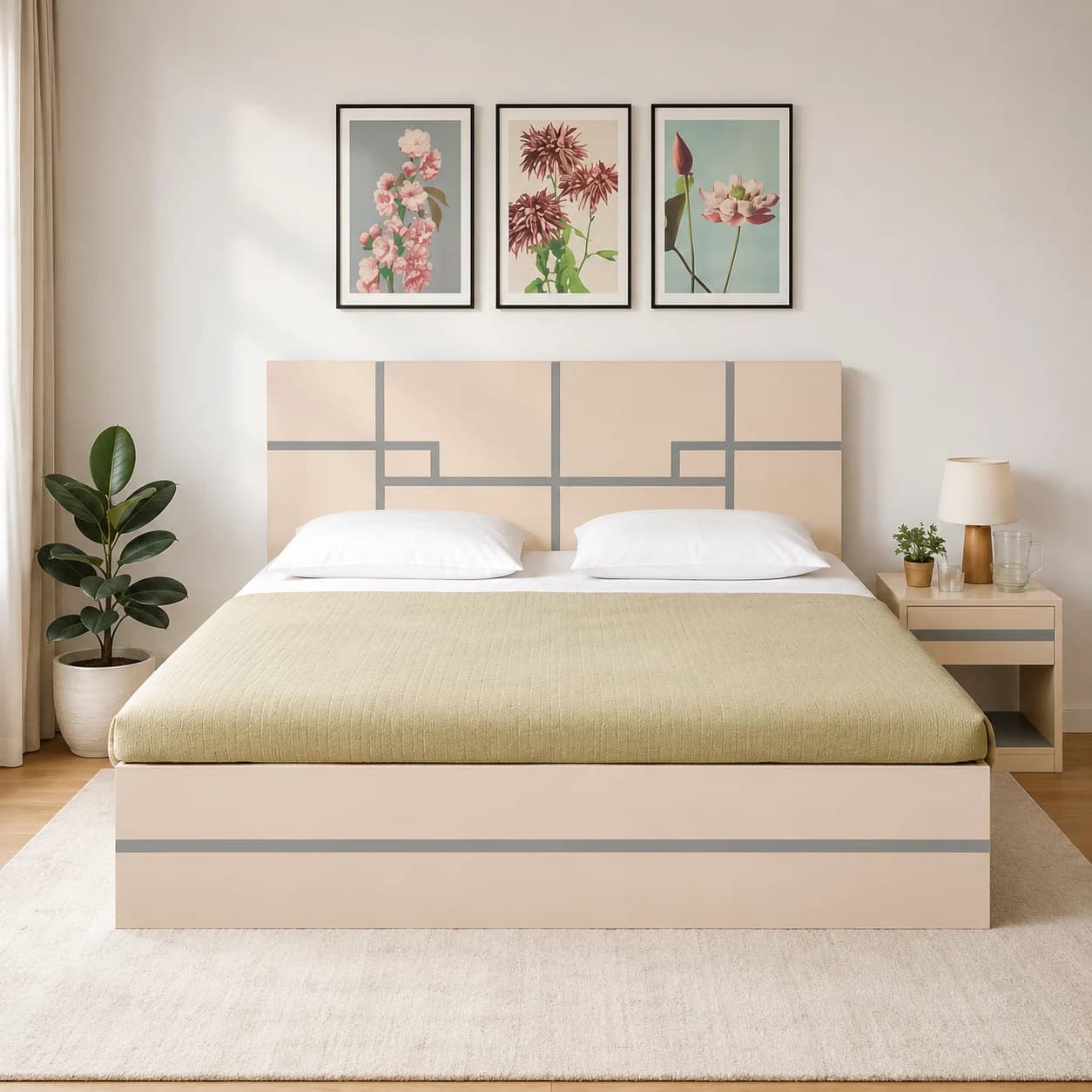 Nova King Size Bed with Mattress and Side table