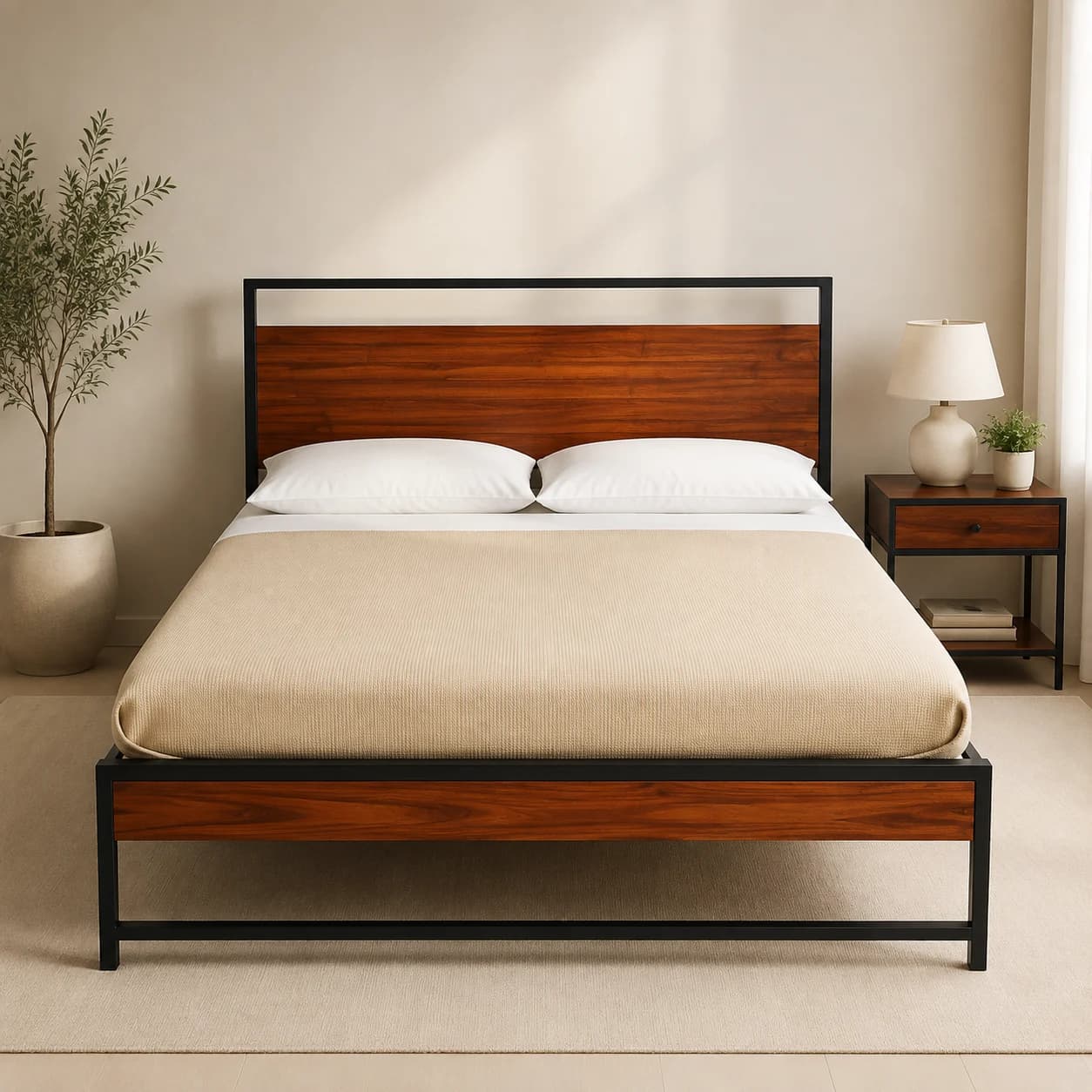 Exalt Queen Size Bed and Side Table