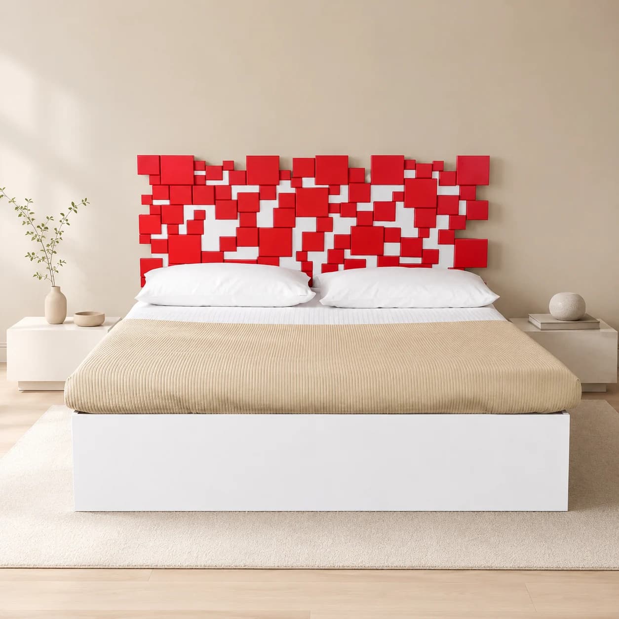 Rosso Queen size  Bed with Mattress and Side table