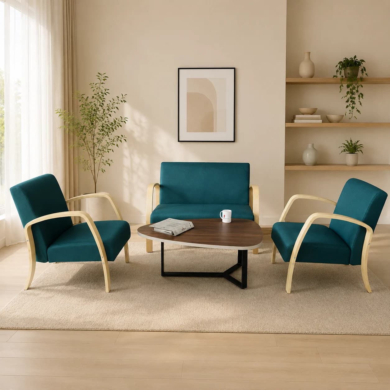 Amber Sofa Set (2+1+1,Green)