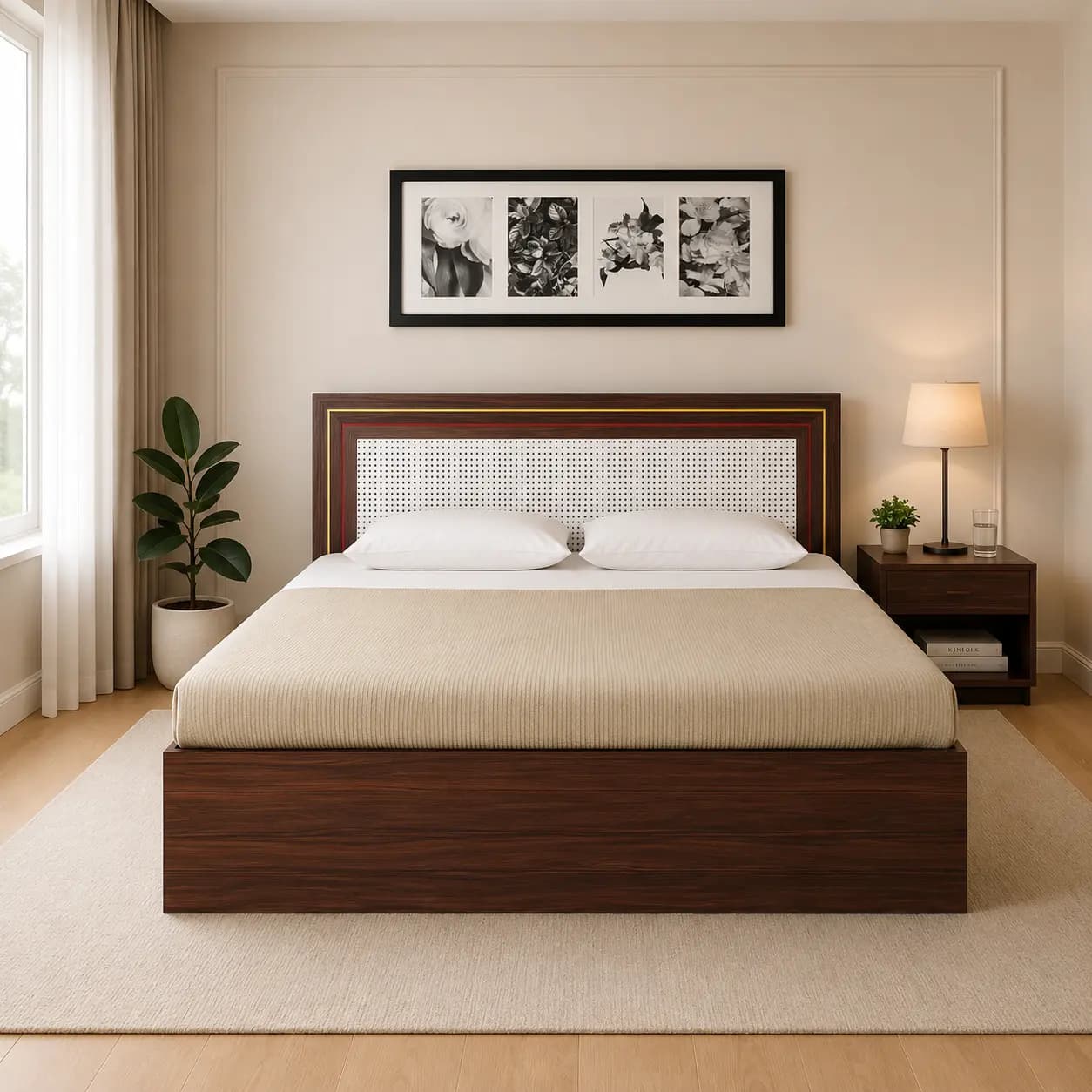 Serenity King Size Bed with Mattress and Side Table