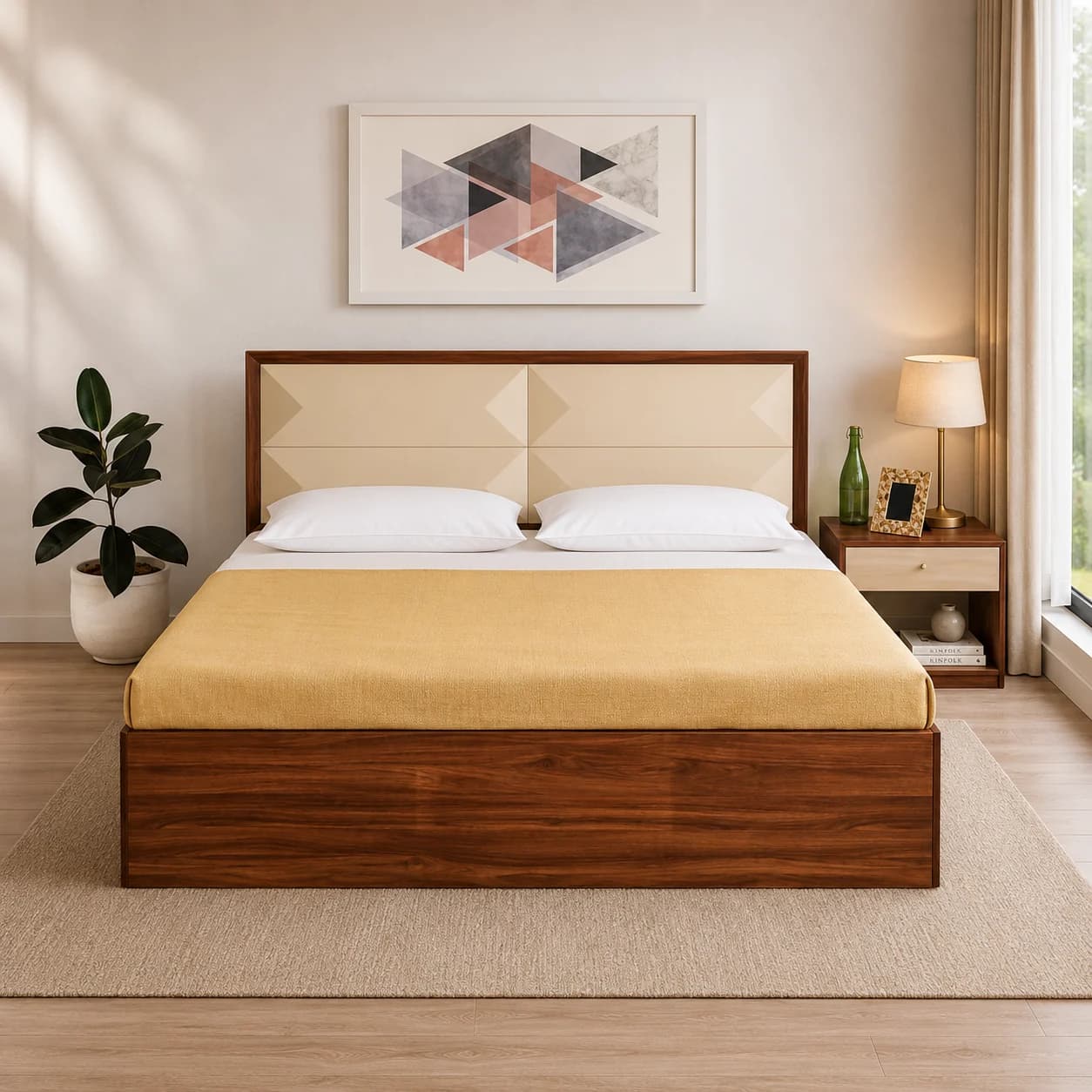 Astilla Queen size bed with mattress and side table