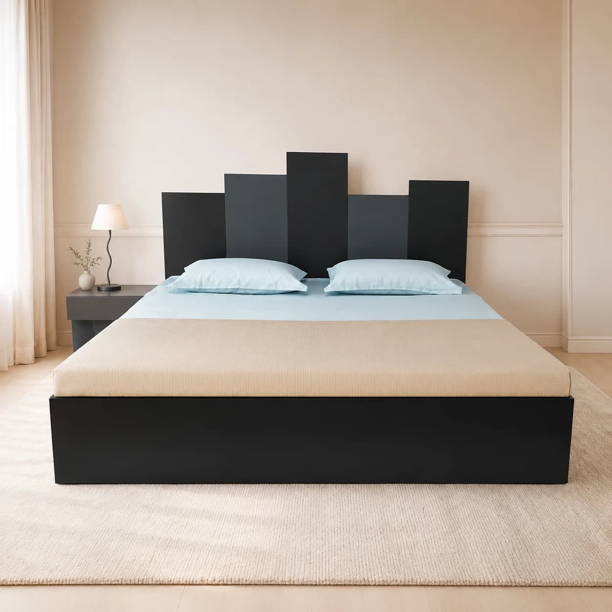 Straite King Size Bed with Mattress and Side Table