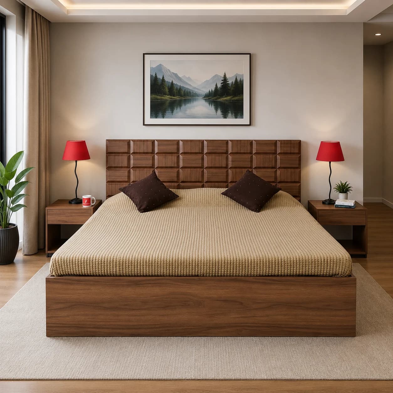 Sorrel King Size Bed with Mattress and Side Table