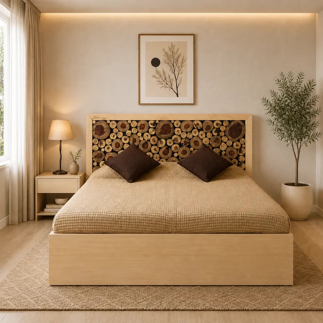 Cassia Queen size Bed with Mattress and Side table