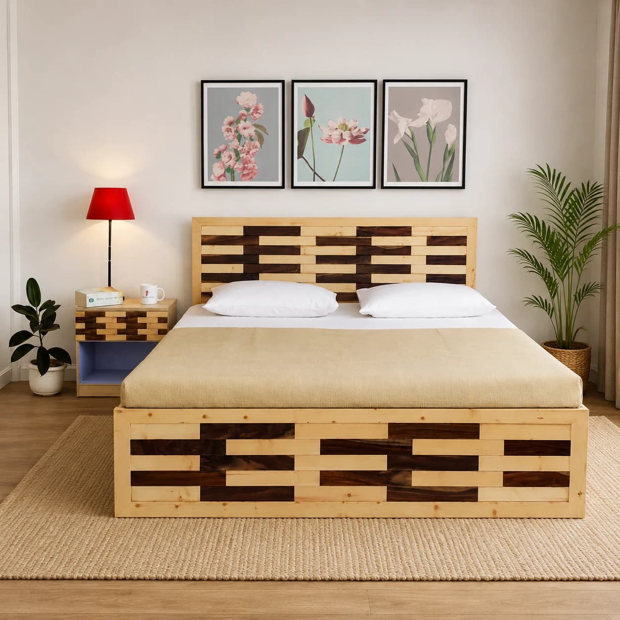 Lignum Queen Bed with Mattress And Side Table