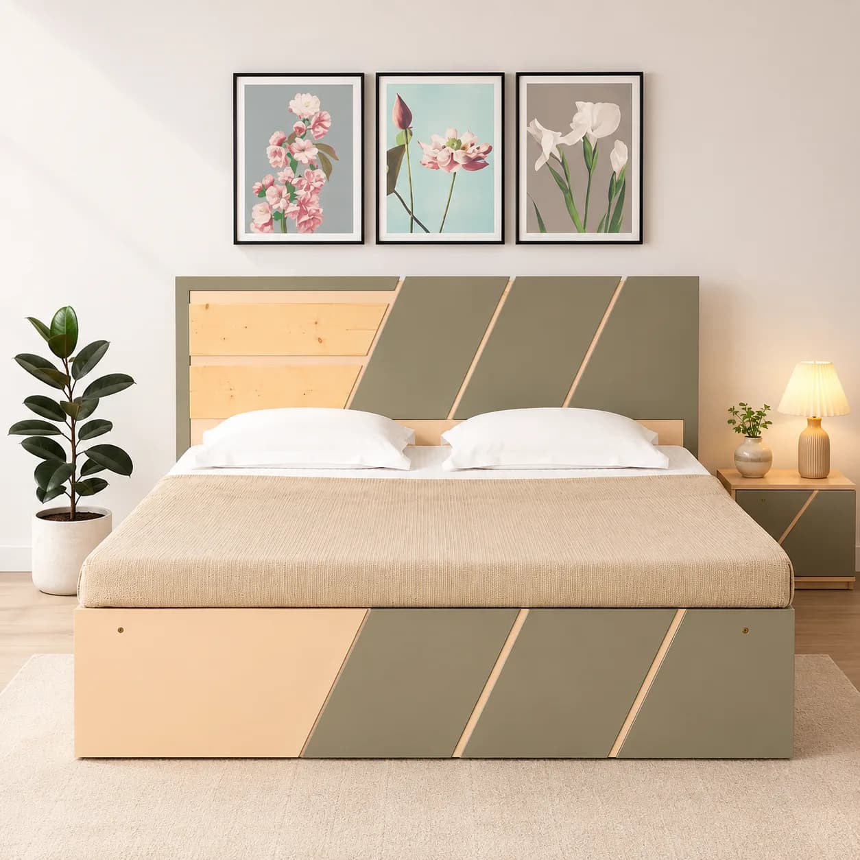 Streak King Size Bed With Mattress And Side Table