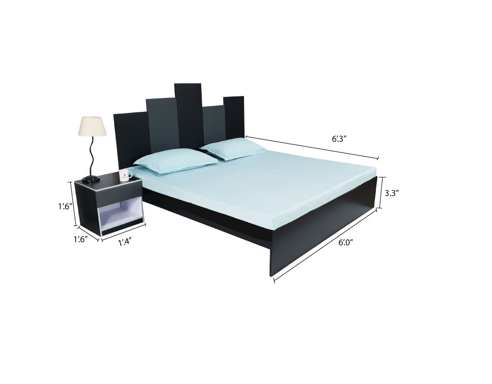 Straite King Size Bed with Mattress and Side Table